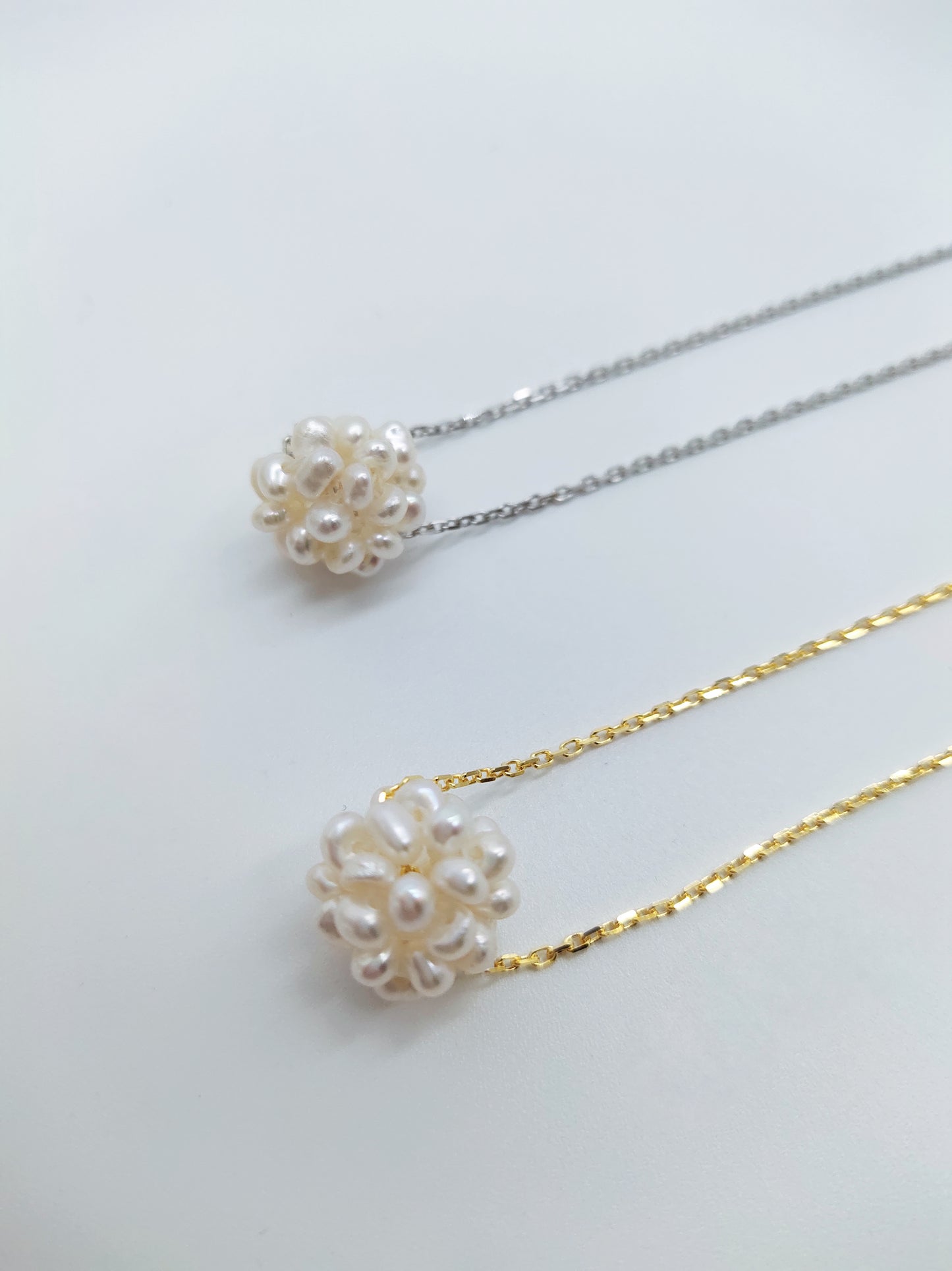HANDMADE WEAVE WHITE PEARL BALL CLUSTER PENDANT NECKLACE
