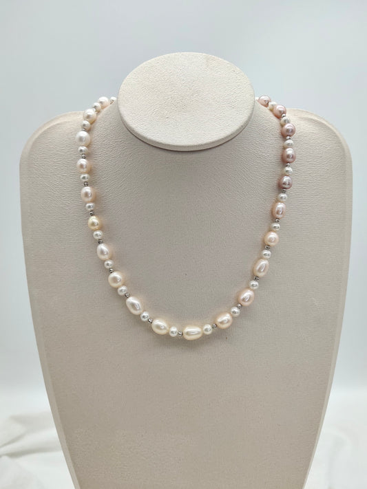 GRADIENT COLOUR RICE SHAPE FRESHWATER PEARL NECKLACE