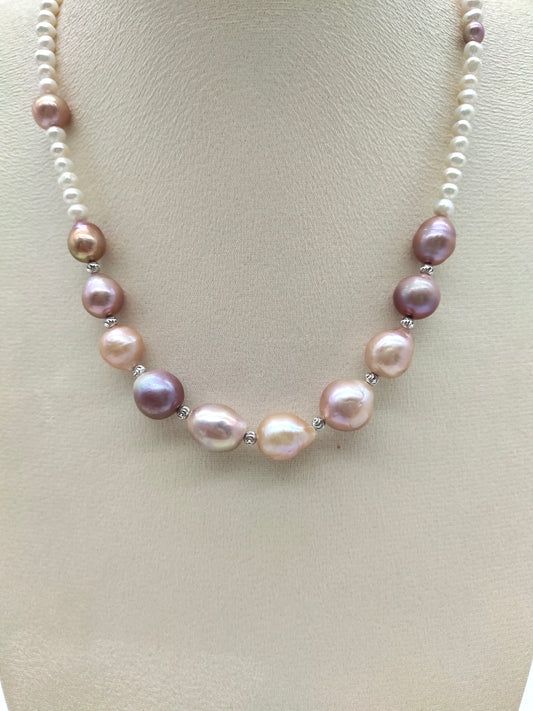 IRIDESCENT FRESHWATER PINK PEARL NECKLACE