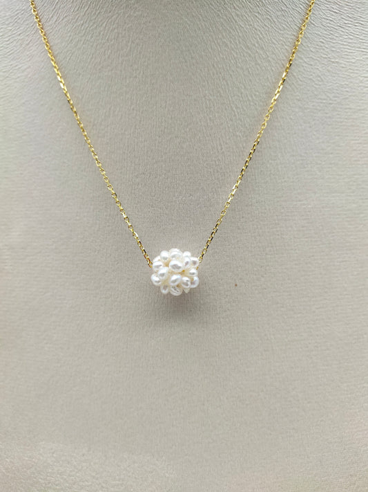 HANDMADE WEAVE WHITE PEARL BALL CLUSTER PENDANT NECKLACE