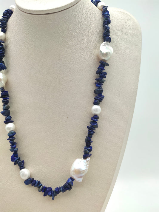 NATURAL LAPIS LAZULI WITH FRESHWATER PEARL NECKLACE