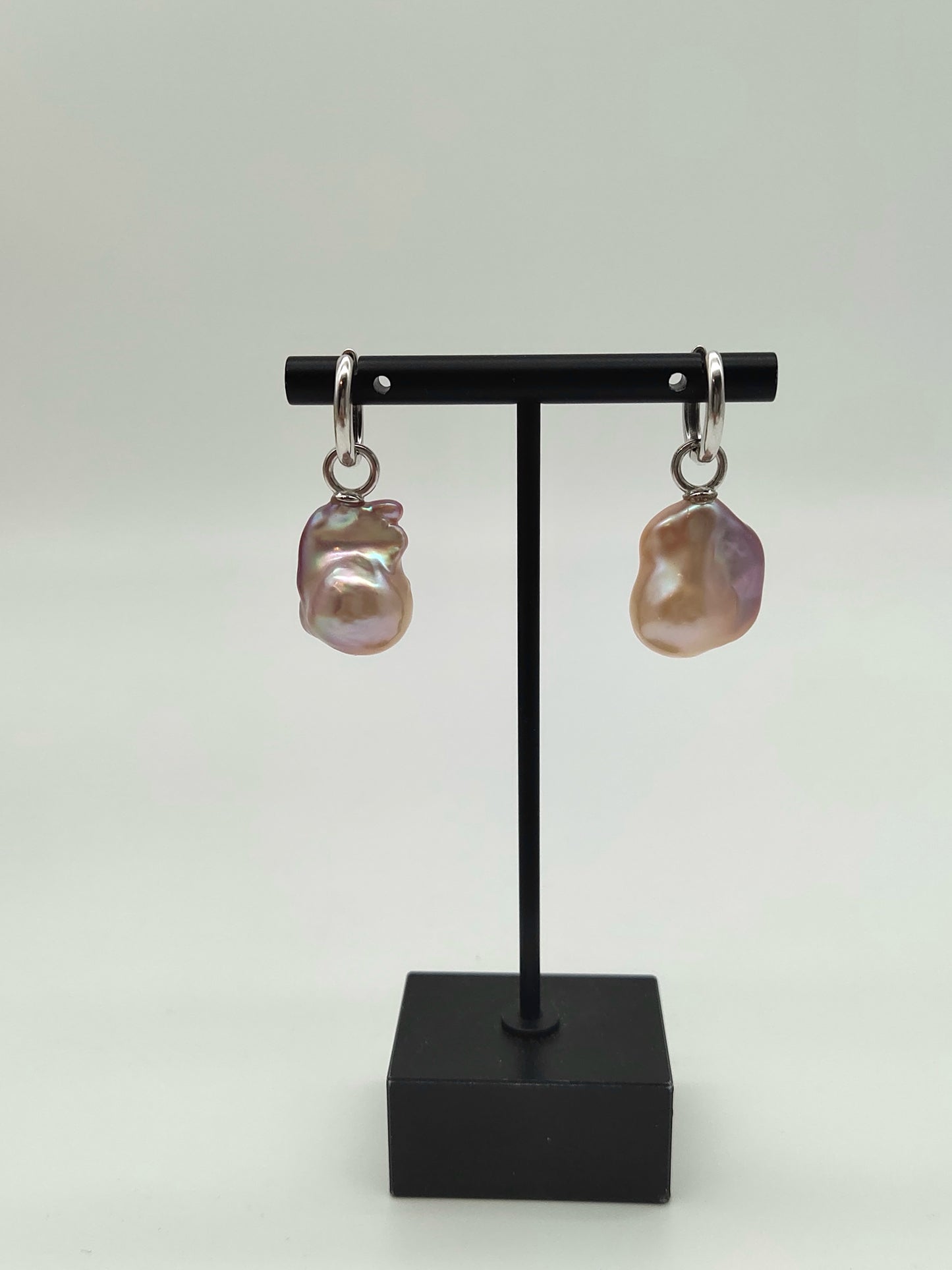 NATURAL PINK LARGE BAROQUE PEARL EARRINGS