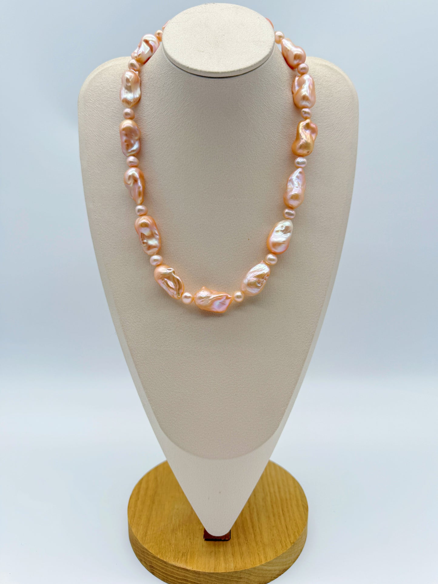 PEACH COLOUR LARGE BAROQUE PEARL NECKLACE
