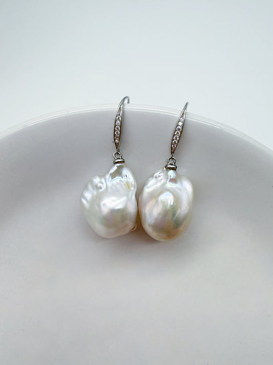 CLASSIC WHITE BAROQUE PEARL EARRINGS