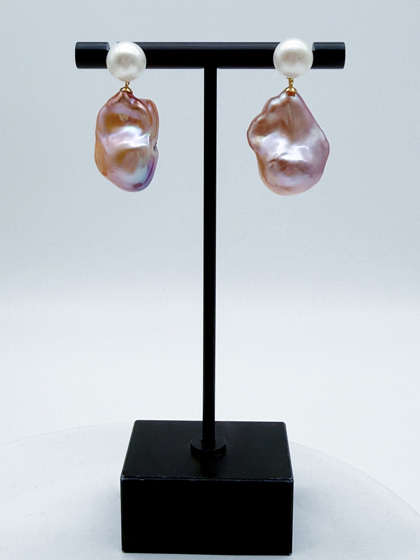 TWO- TONE COLOUR BAROQUE PEARL EARRINGS