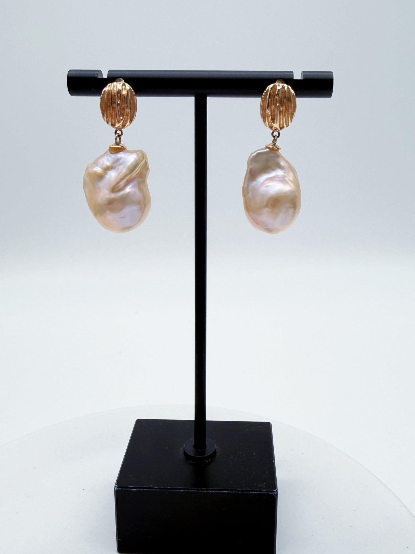 NATURAL CHAMPAGNE COLOUR BAROQUE PEARL EARRINGS