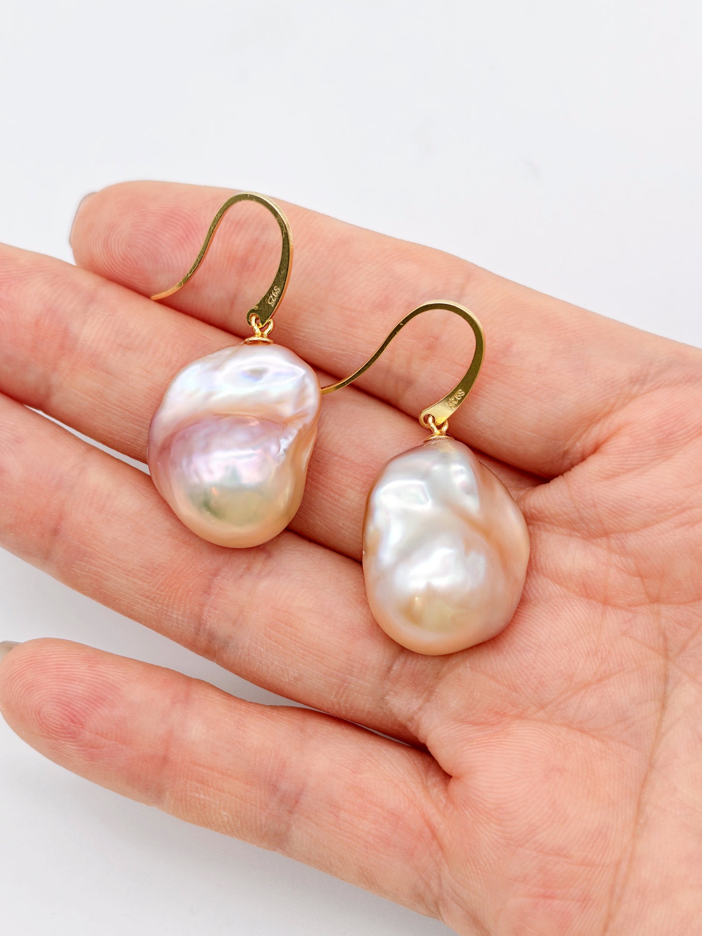 NATURAL PINK LARGE BAROQUE PEARL EARRINGS