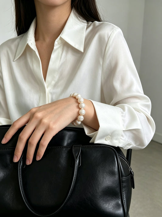 WHITE FRESHWATER PEARL BRACELET | ELASTIC STRAND