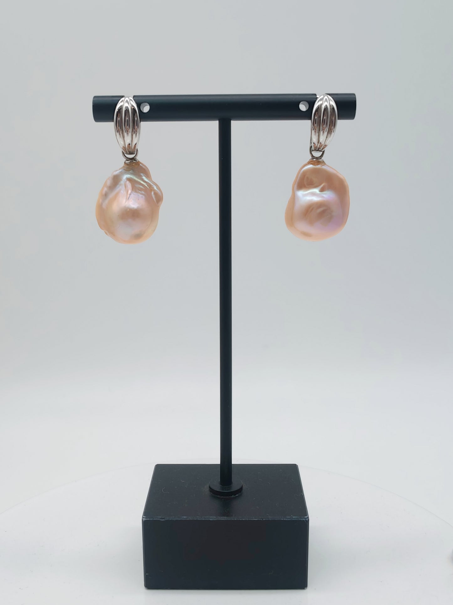 NATURAL PEACH COLOUR LARGE BAROQUE PEARL EARRINGS