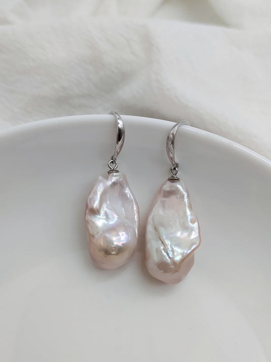 NATURAL PINK LARGE BAROQUE PEARL EARRINGS