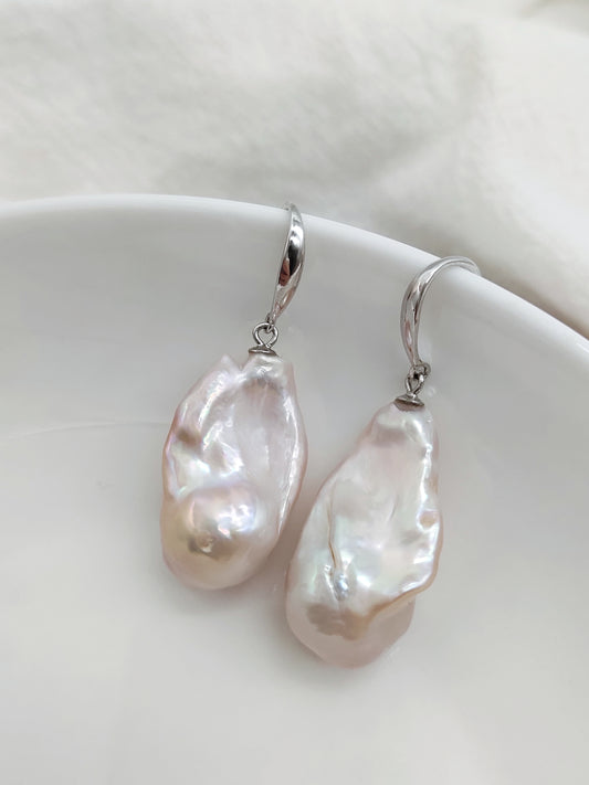 NATURAL PINK LARGE BAROQUE PEARL EARRINGS
