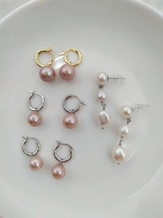 CUSTOM MADE PINK PEARL AND WHITE PEARL DROP EARRINGS