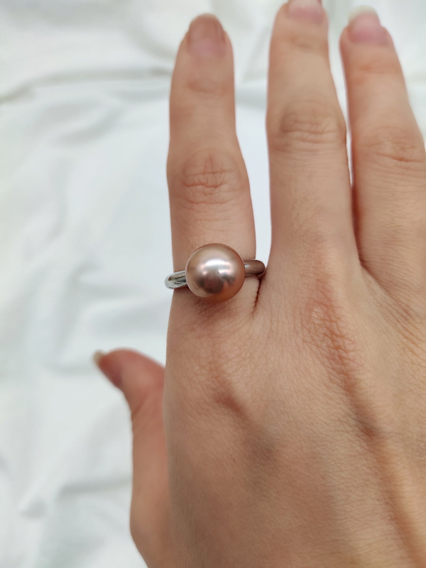 CLASSIC NATURAL PEACH COLOUR PEARL RING