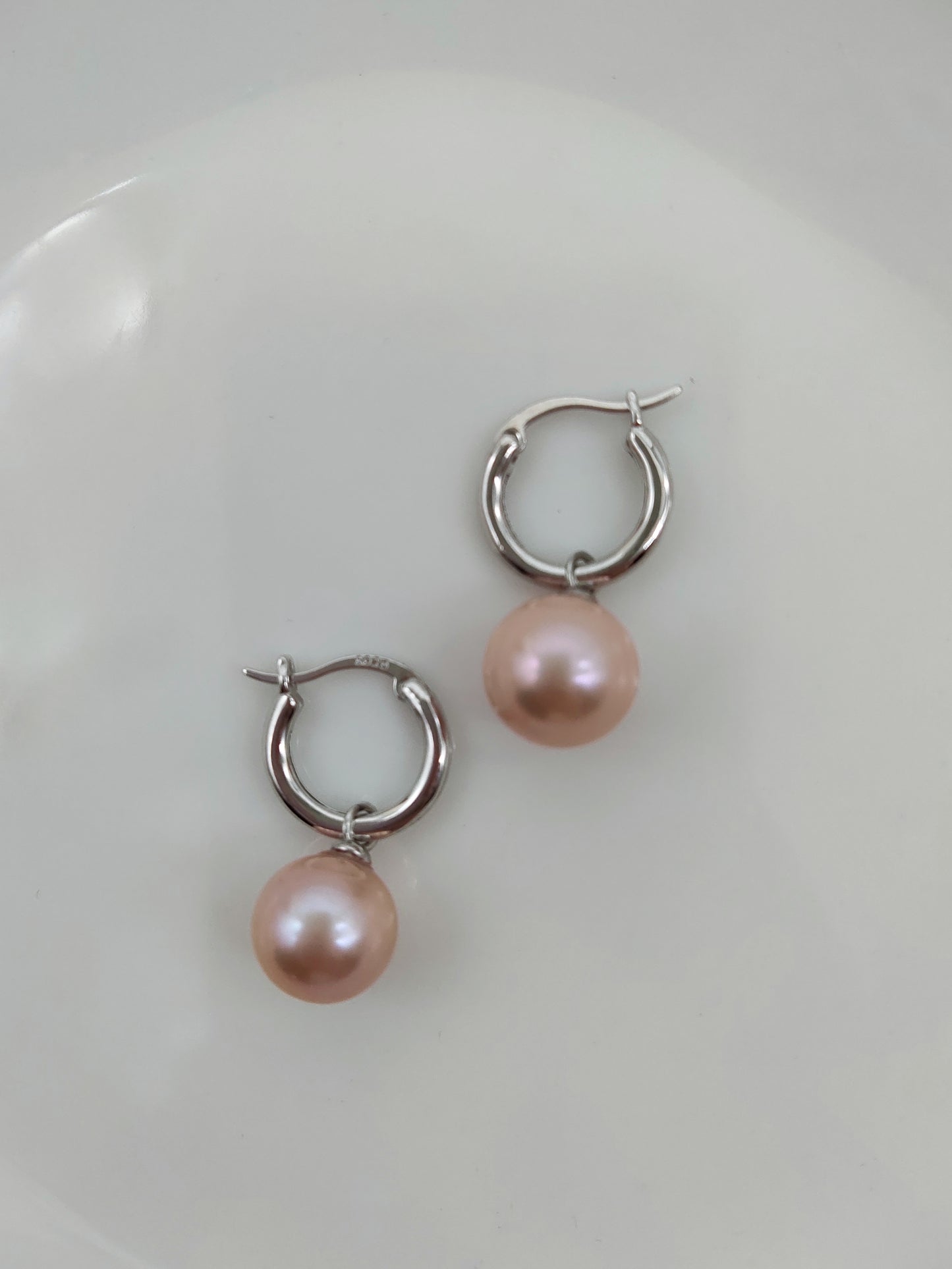 CUSTOM MADE PINK PEARL AND WHITE PEARL DROP EARRINGS