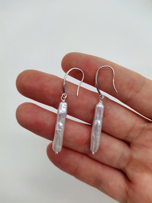 CUSTOM MADE  WHITE LONG PEARL EARRINGS