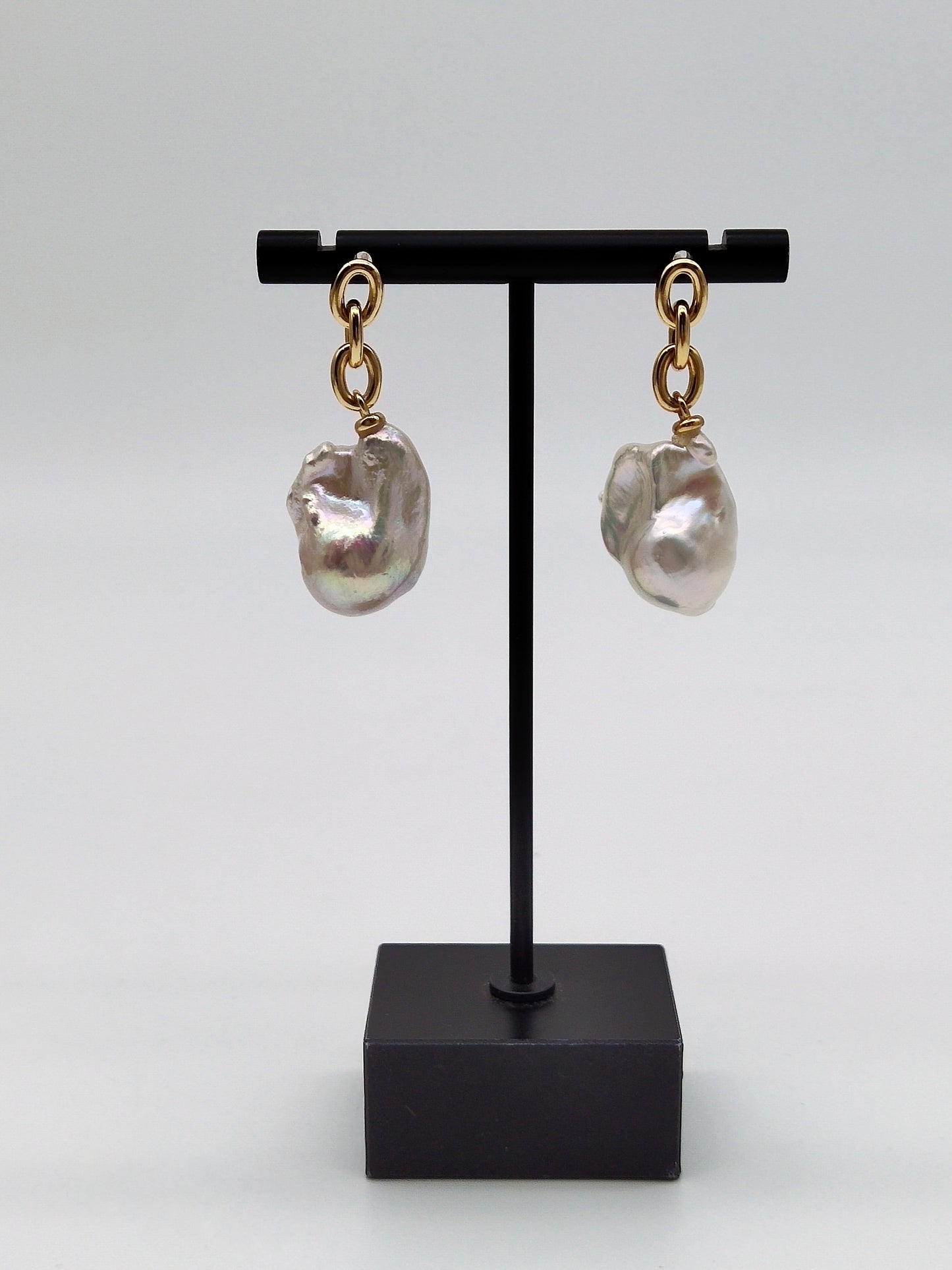 LARGE WHITE BAROQUE PEARL EARRINGS