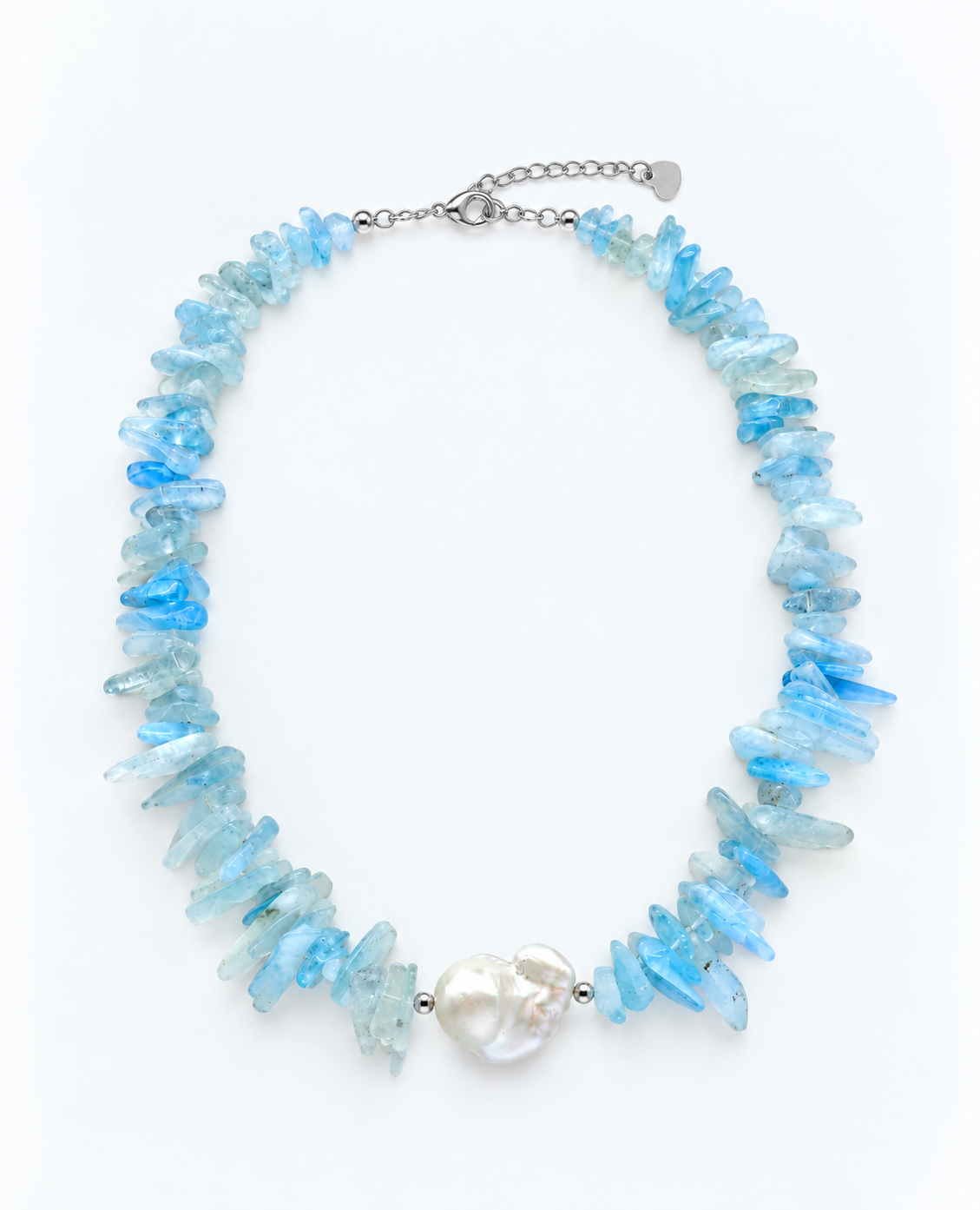 LARGE BAROQUE PEARL WITH AQUAMARINE NECKLACE