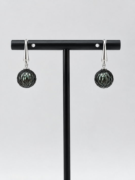 HAND CARVED TAHITIAN SOUTH SEA PEARL DROP EARRINGS