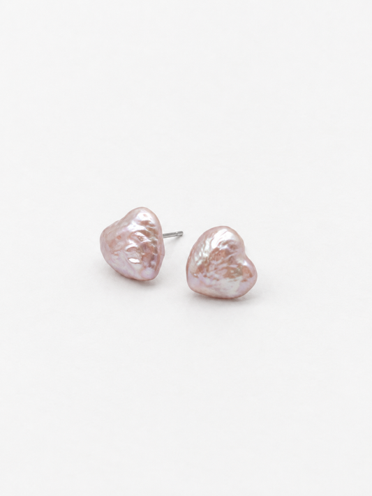 PINK LOVE HEART PEARL EARRINGS