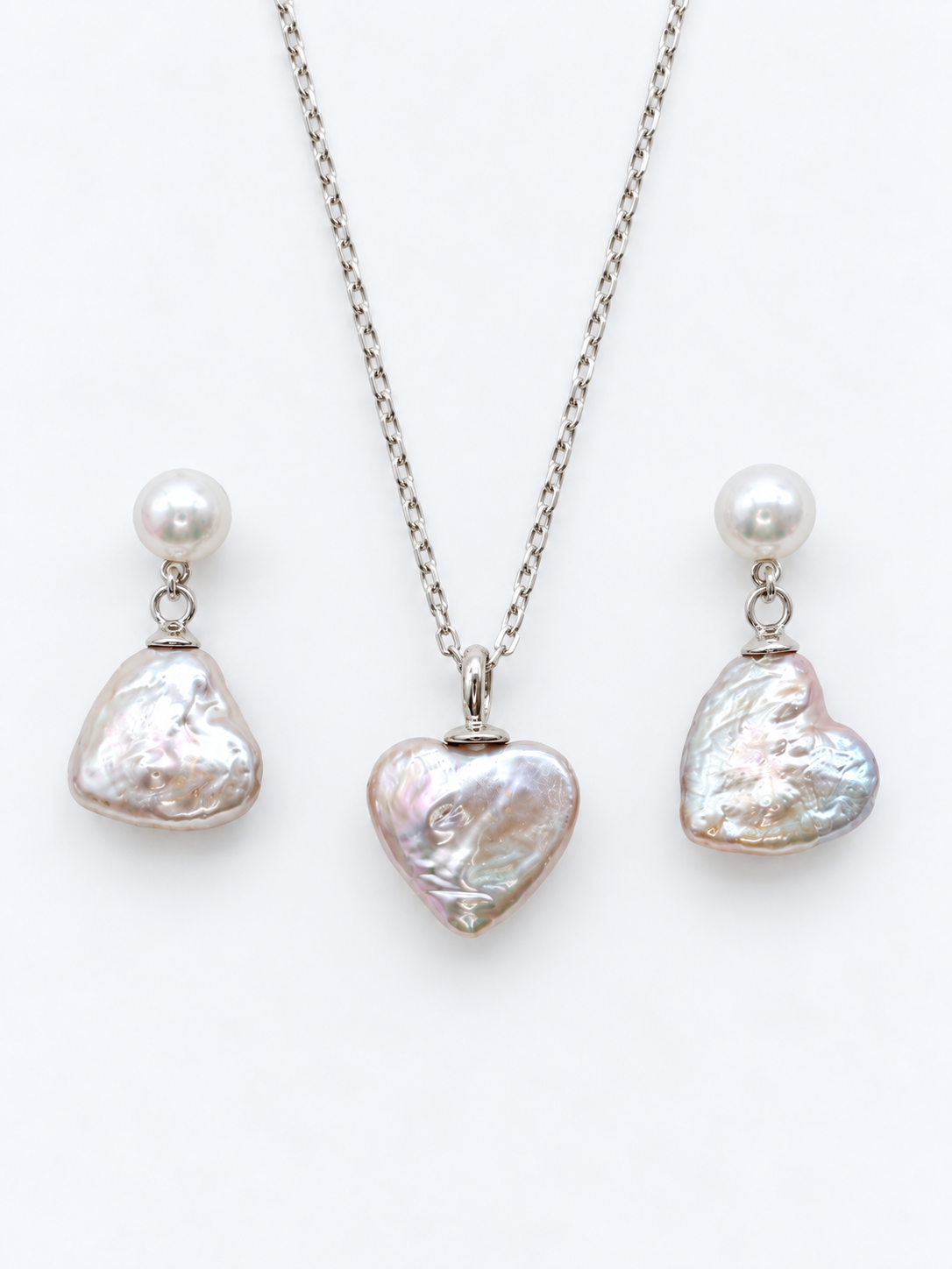 CUSTOM MADE PINK LOVE HEART PEARL EARRINGS AND NECKLACE