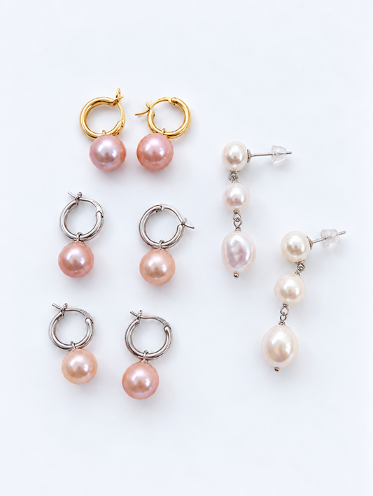 CUSTOM MADE PINK PEARL AND WHITE PEARL DROP EARRINGS