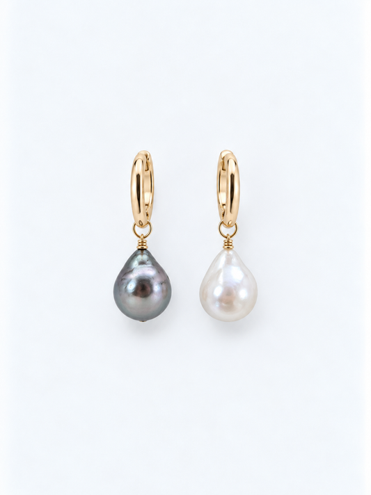 CUSTOM MADE TAHITIAN SOUTH SEA PEARL DROP EARRINGS WITH FRESHWATER PEARL