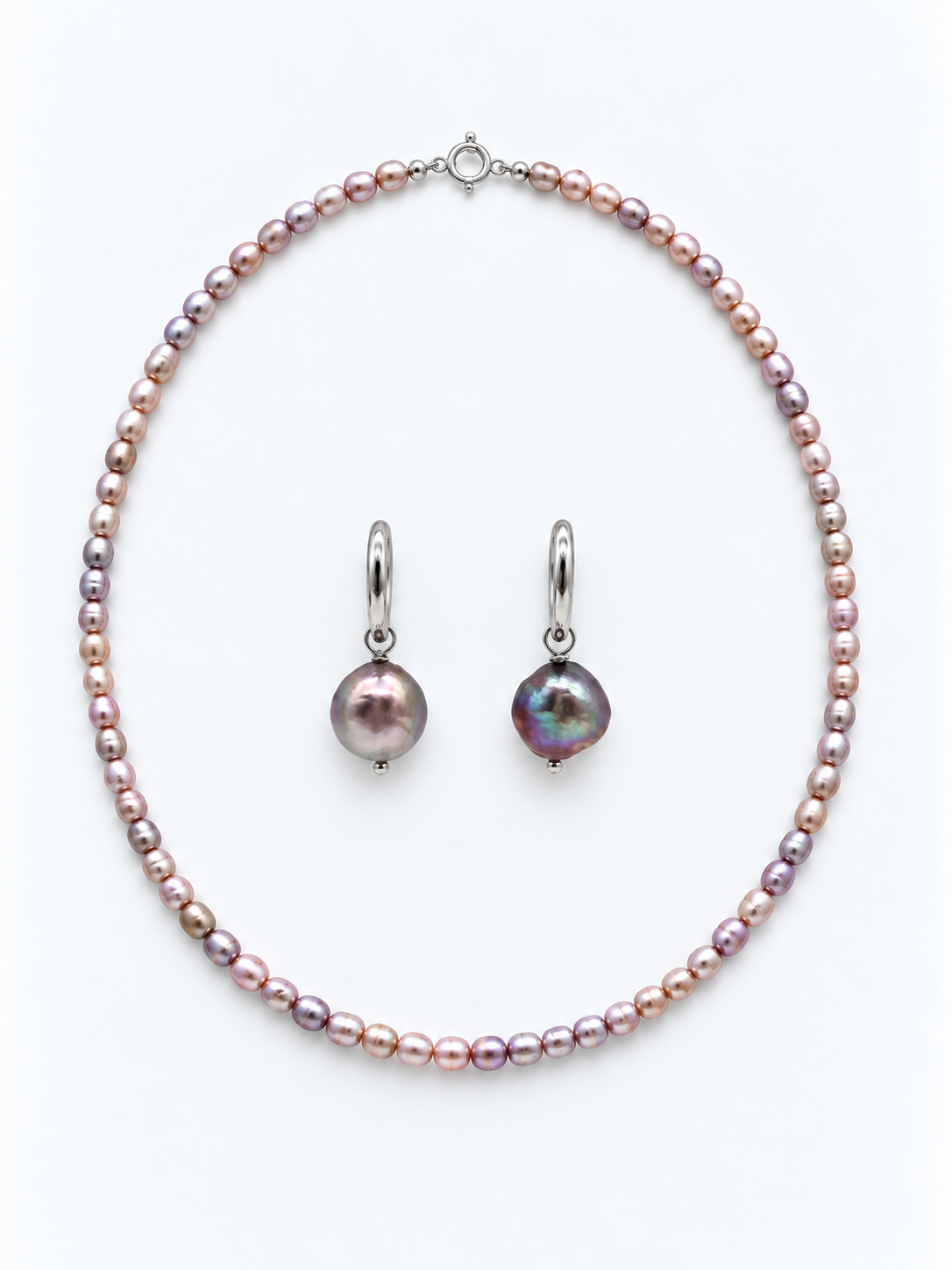 CUSTOM MADE TWO-TONE PEARL DROP EARRINGS AND NECKLACE