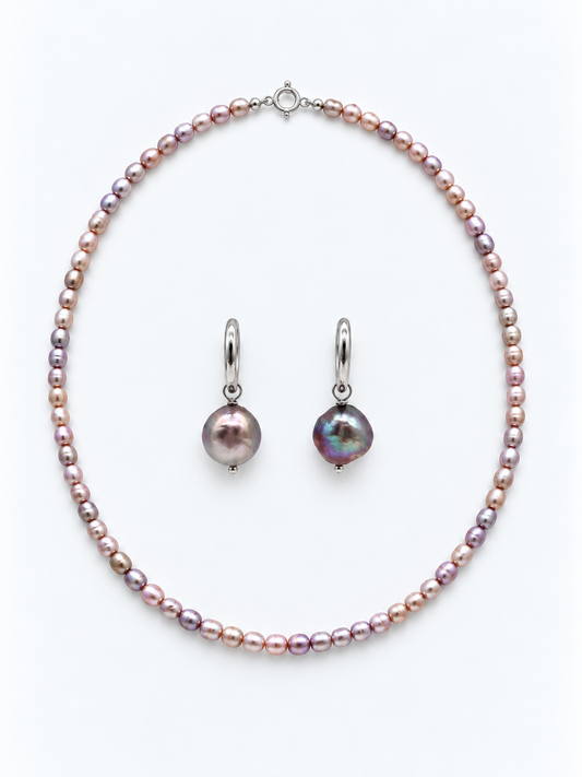 CUSTOM MADE TWO-TONE PEARL DROP EARRINGS AND NECKLACE