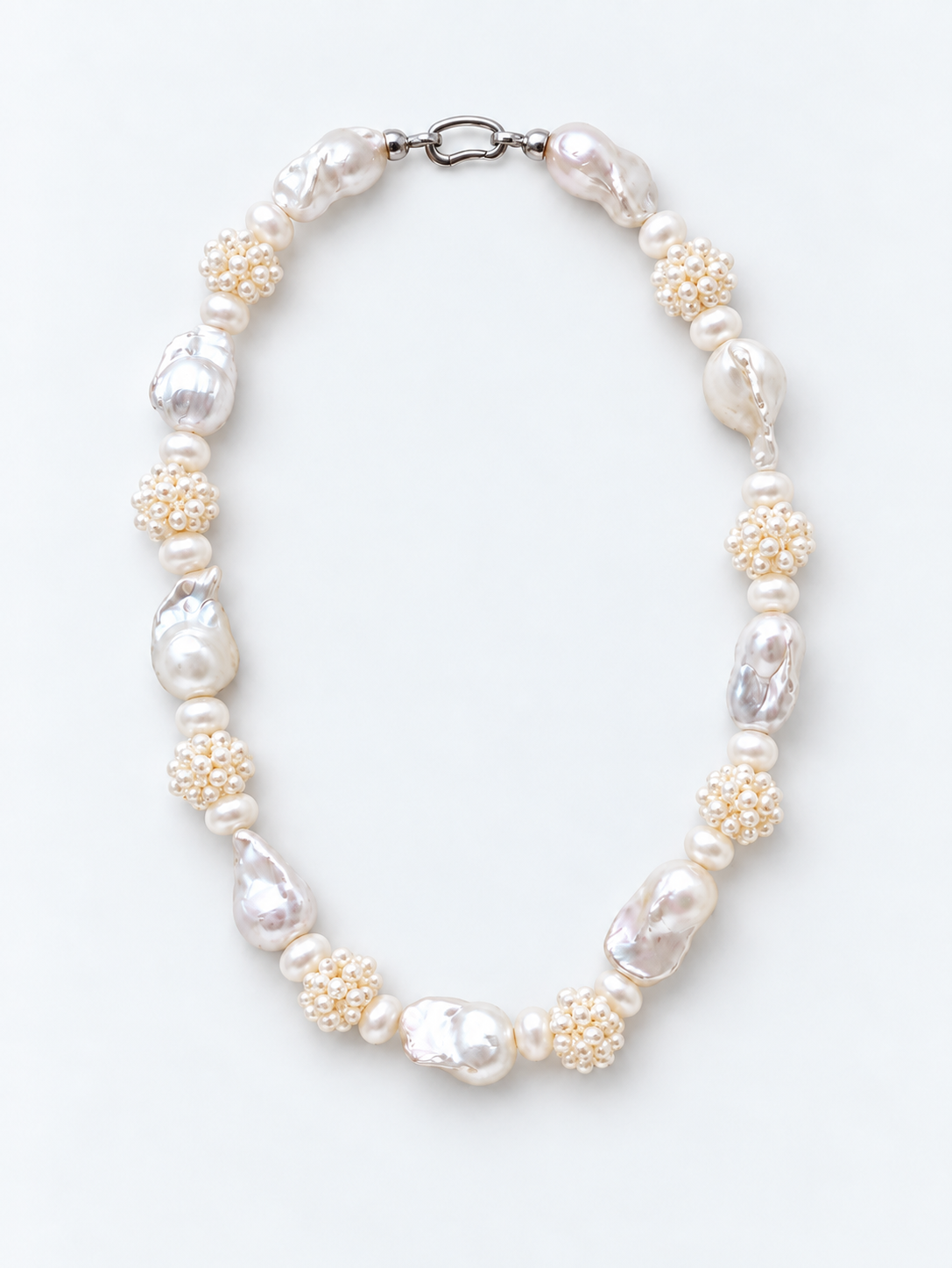 HANDMADE WEAVE WHITE PEARL BALL WITH BAROQUE PEARL NECKLACE
