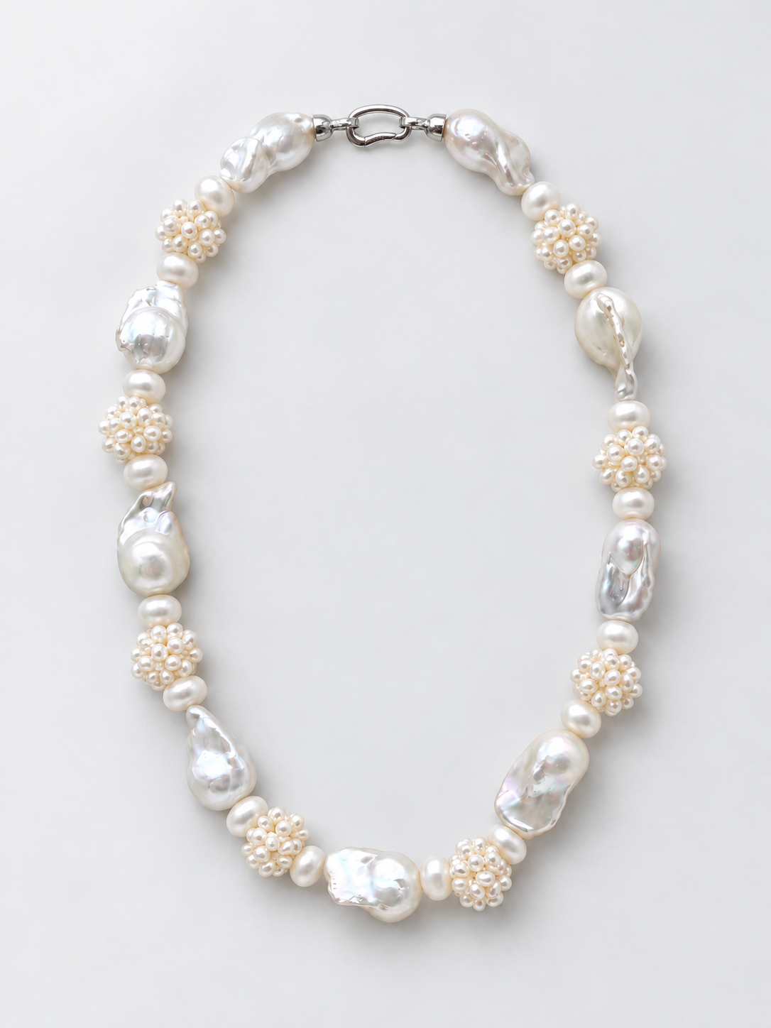 HANDMADE WEAVE WHITE PEARL BALL WITH BAROQUE PEARL NECKLACE