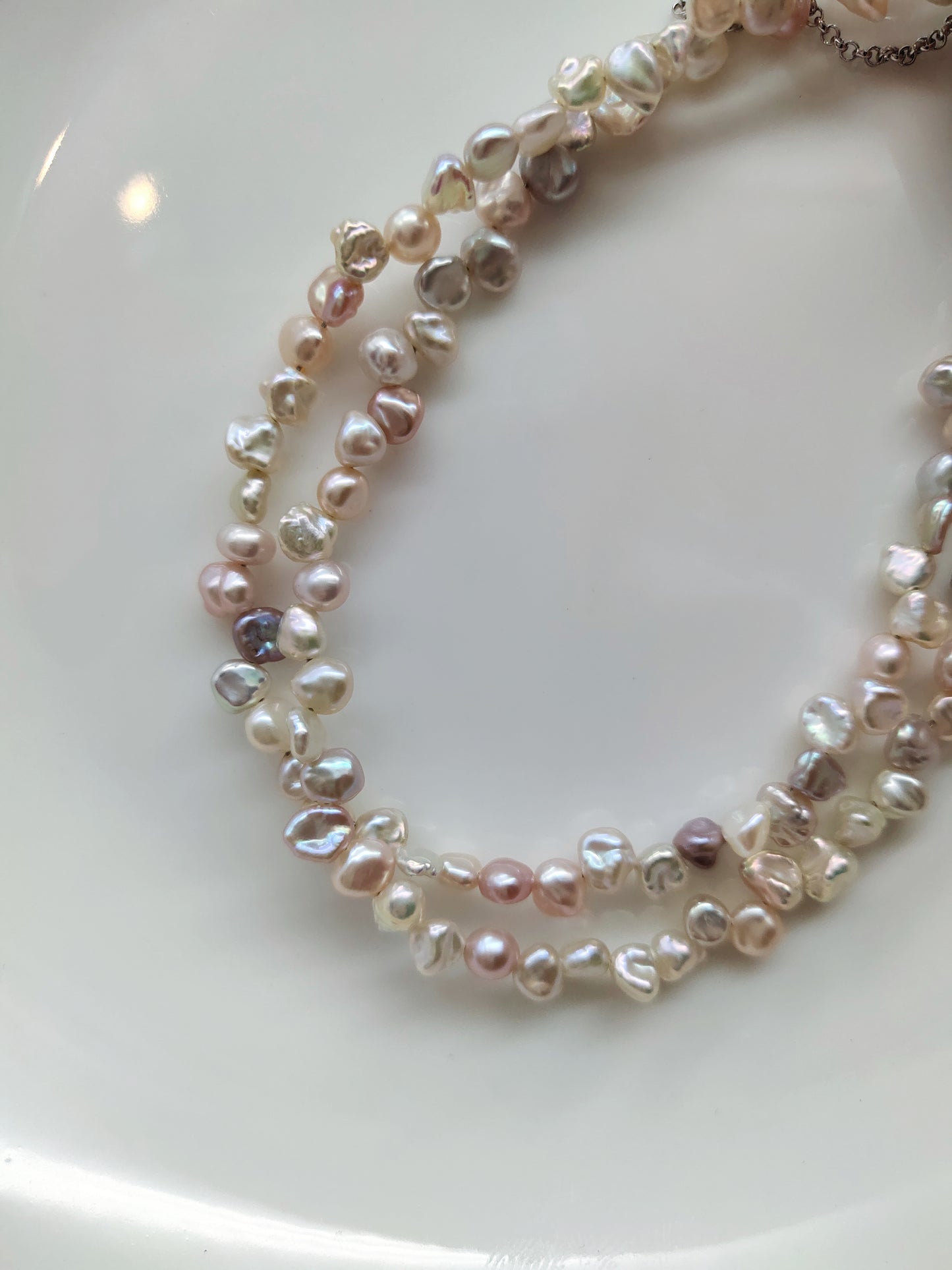 TINY IRIDESCENT FRESHWATER KESHI PEARL NECKLACE