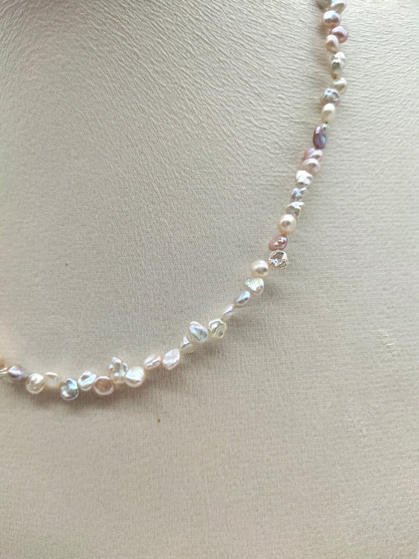 TINY IRIDESCENT FRESHWATER KESHI PEARL NECKLACE