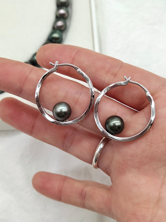 TAHITIAN SOUTH SEA PEARL HOOP EARRINGS