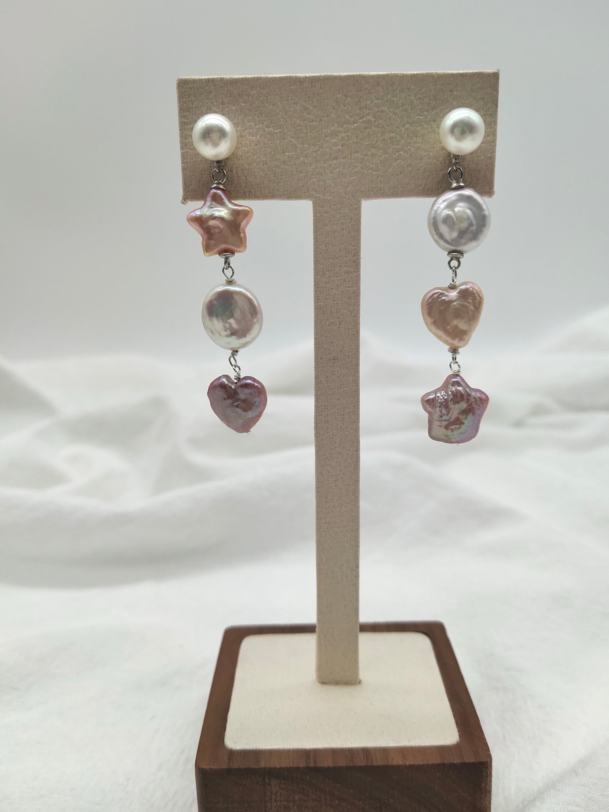 COLOURFUL STAR & HEART PEARL EARRINGS