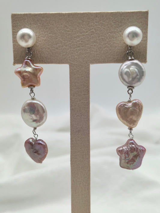 COLOURFUL STAR & HEART PEARL EARRINGS