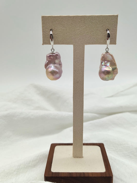 LAVENDER LARGE BAROQUE PEARL EARRINGS