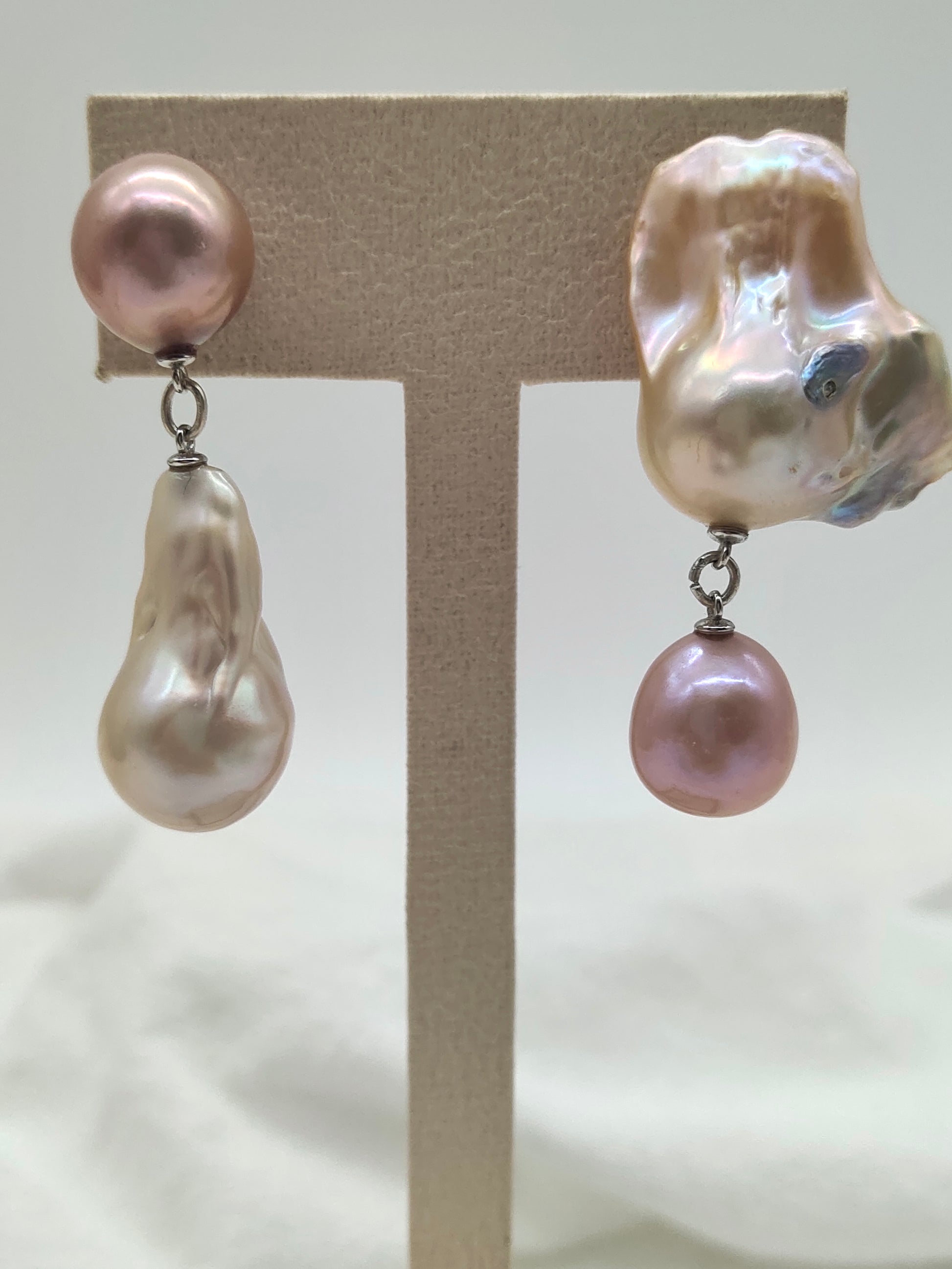 LARGE BOROQUE ASYMMETRICAL SYTLE PEARL EARRINGS