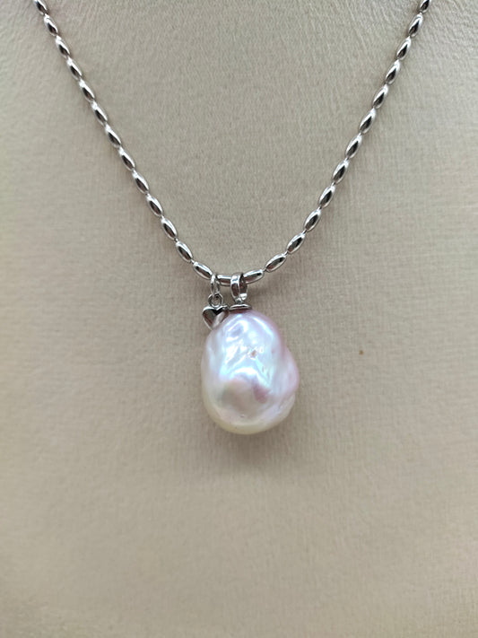 LIGHT PINK COLOUR BAROQUE PEARL PENDANT