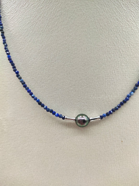 NATURAL LAPIS LAZULI WITH BLACK PEARL