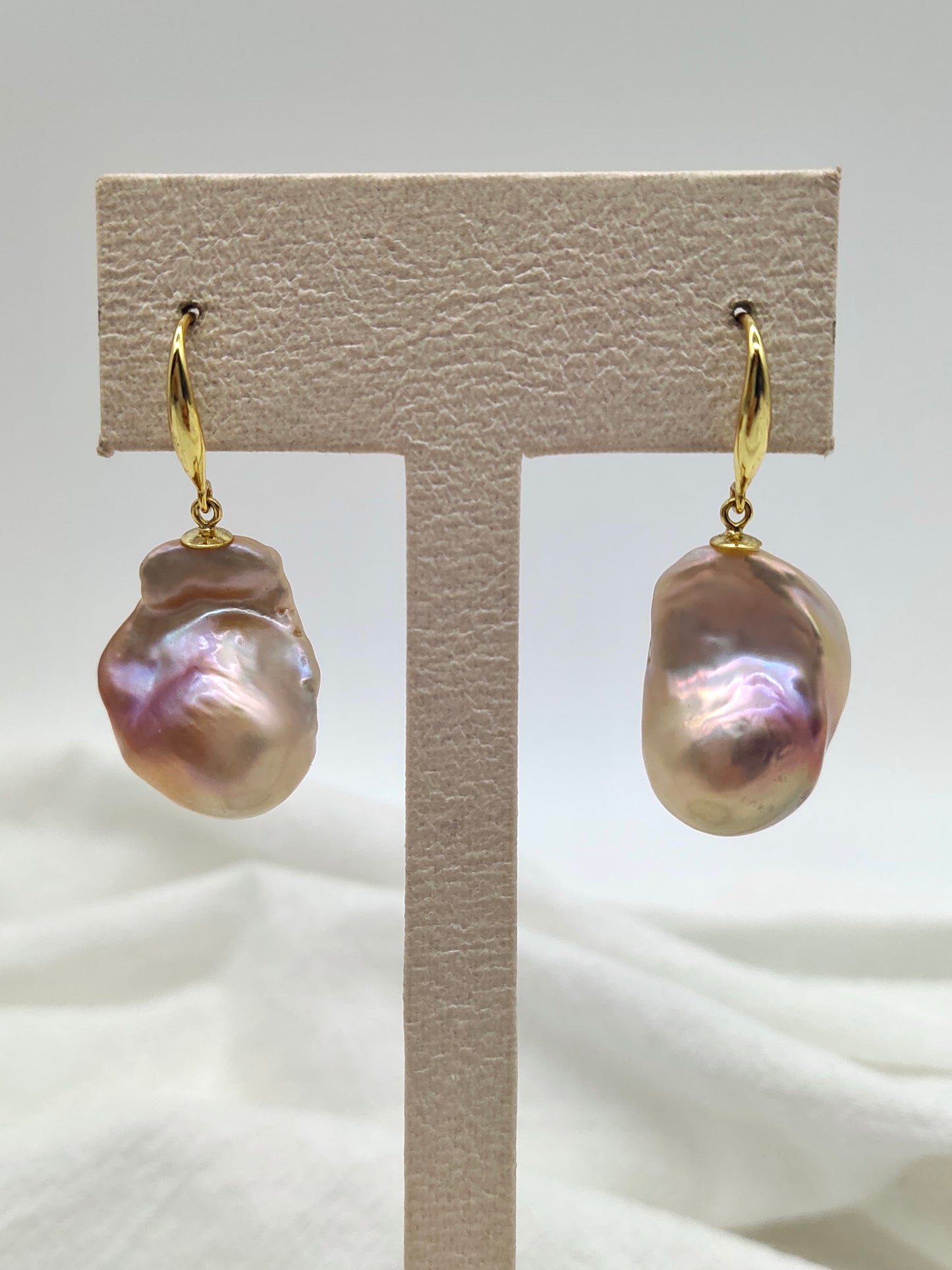 NATURAL PINK LARGE BAROQUE PEARL EARRINGS