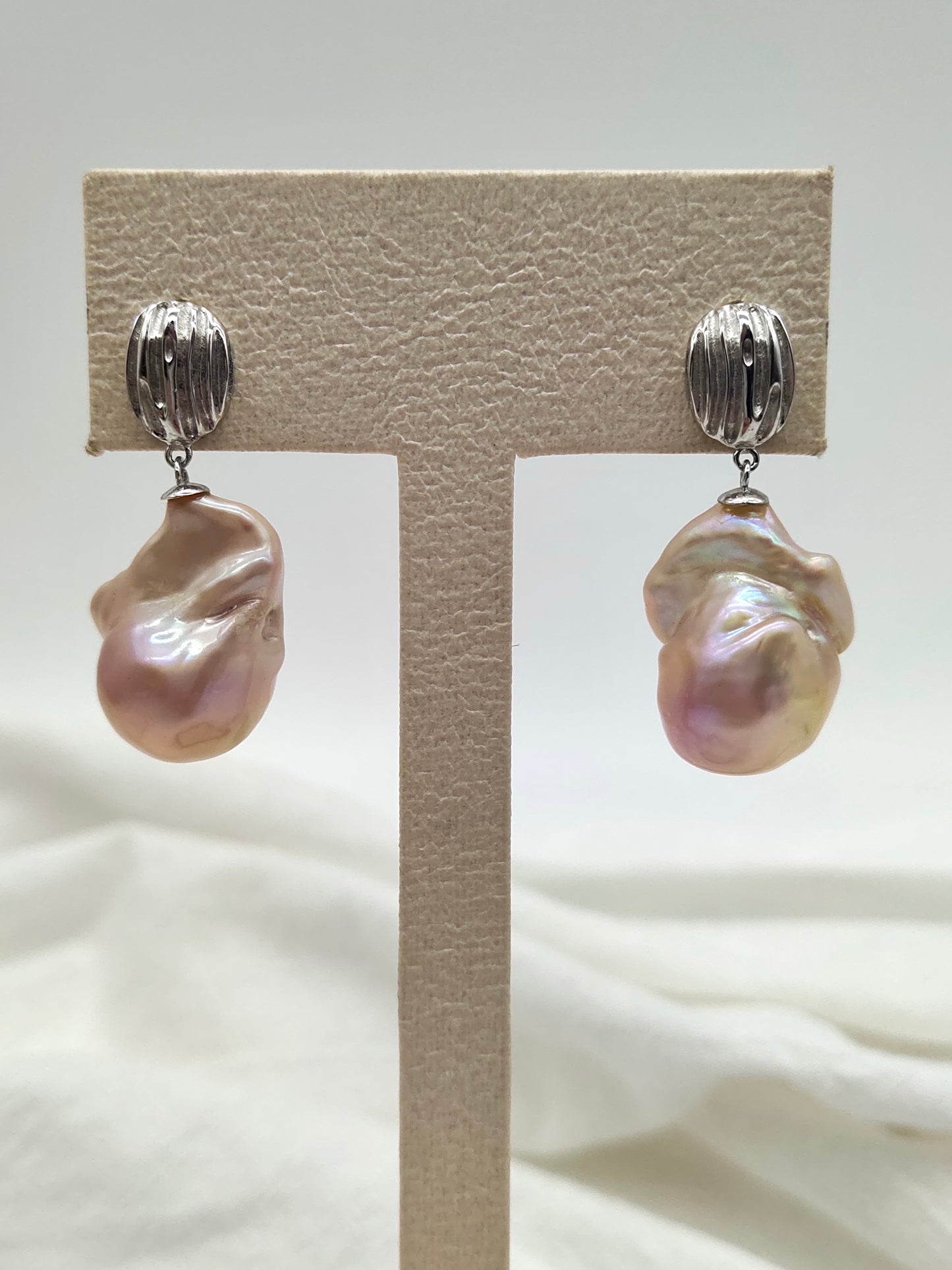 NATURAL PINK LARGE BAROQUE PEARL EARRINGS