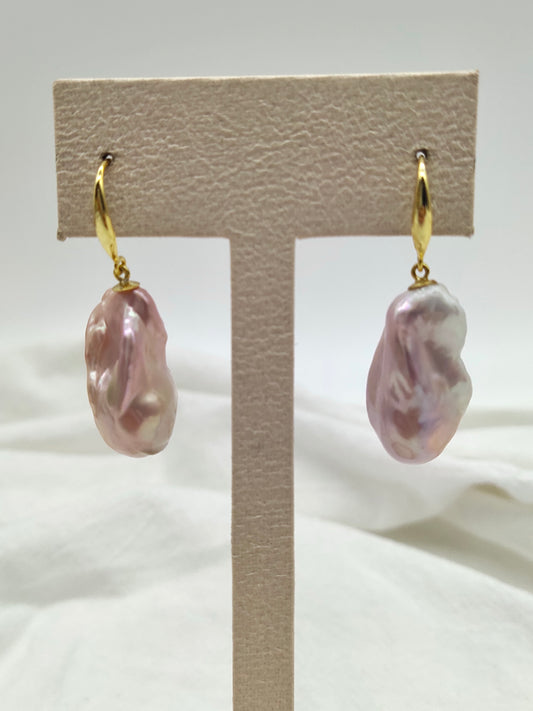 NATURAL PINK LARGE BAROQUE PEARL EARRINGS