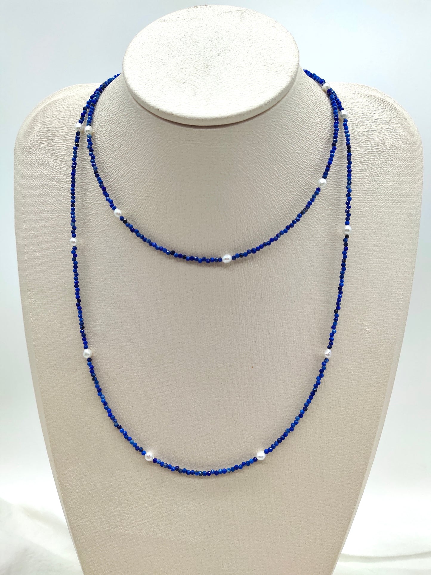 NATURAL LAPIS LAZULI WITH FRESHWATER PEARL NECKLACE - 90cm