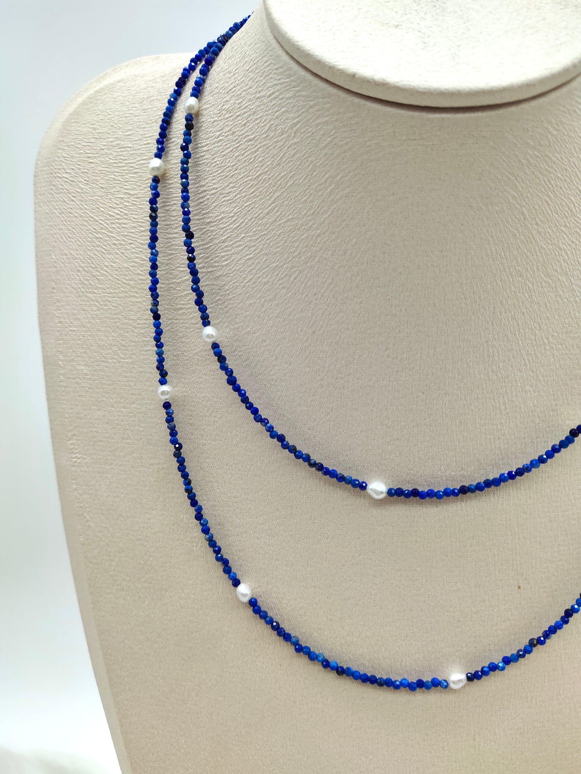 NATURAL LAPIS LAZULI WITH FRESHWATER PEARL NECKLACE - 90cm