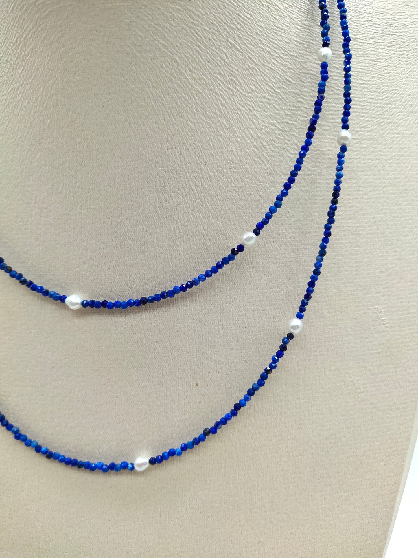 NATURAL LAPIS LAZULI WITH FRESHWATER PEARL NECKLACE - 90cm