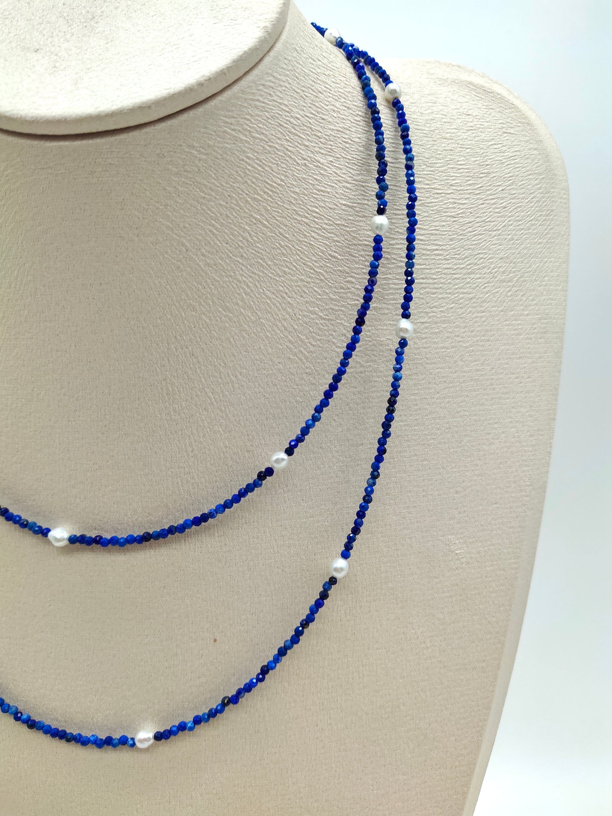 NATURAL LAPIS LAZULI WITH FRESHWATER PEARL NECKLACE - 90cm