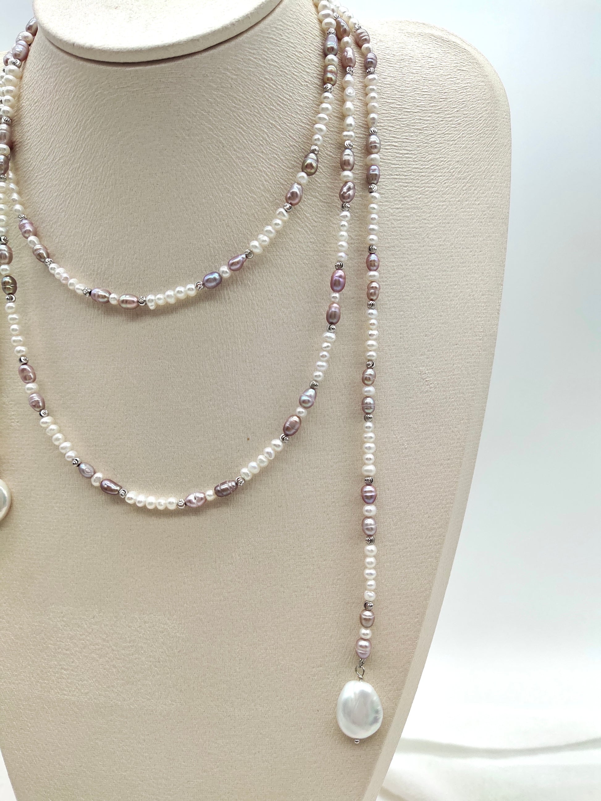 PINK PEARL LONG NECKLACE - 128cm