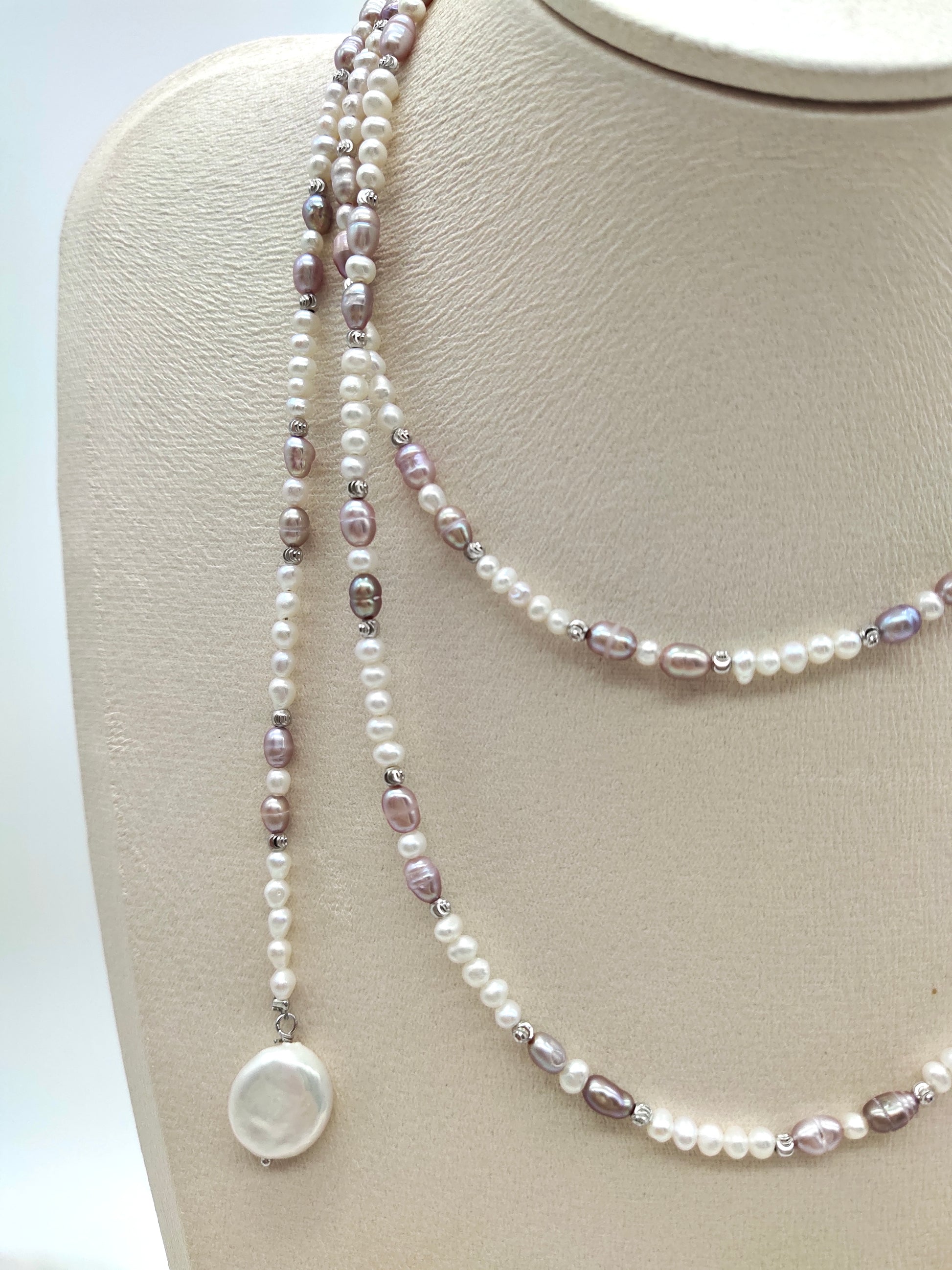 PINK PEARL LONG NECKLACE - 128cm