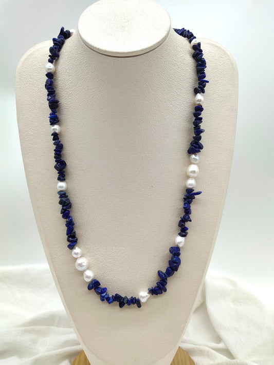 NATURAL LAPIS LAZULI WITH FRESHWATER PEARL NECKLACE