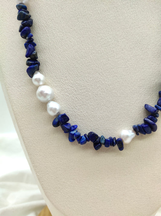 NATURAL LAPIS LAZULI WITH FRESHWATER PEARL NECKLACE